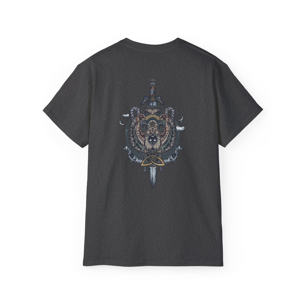 Viking Shield & Sword Graphic Tee — Norse Warrior Crest T-ShirtEmber Spirit Apparel