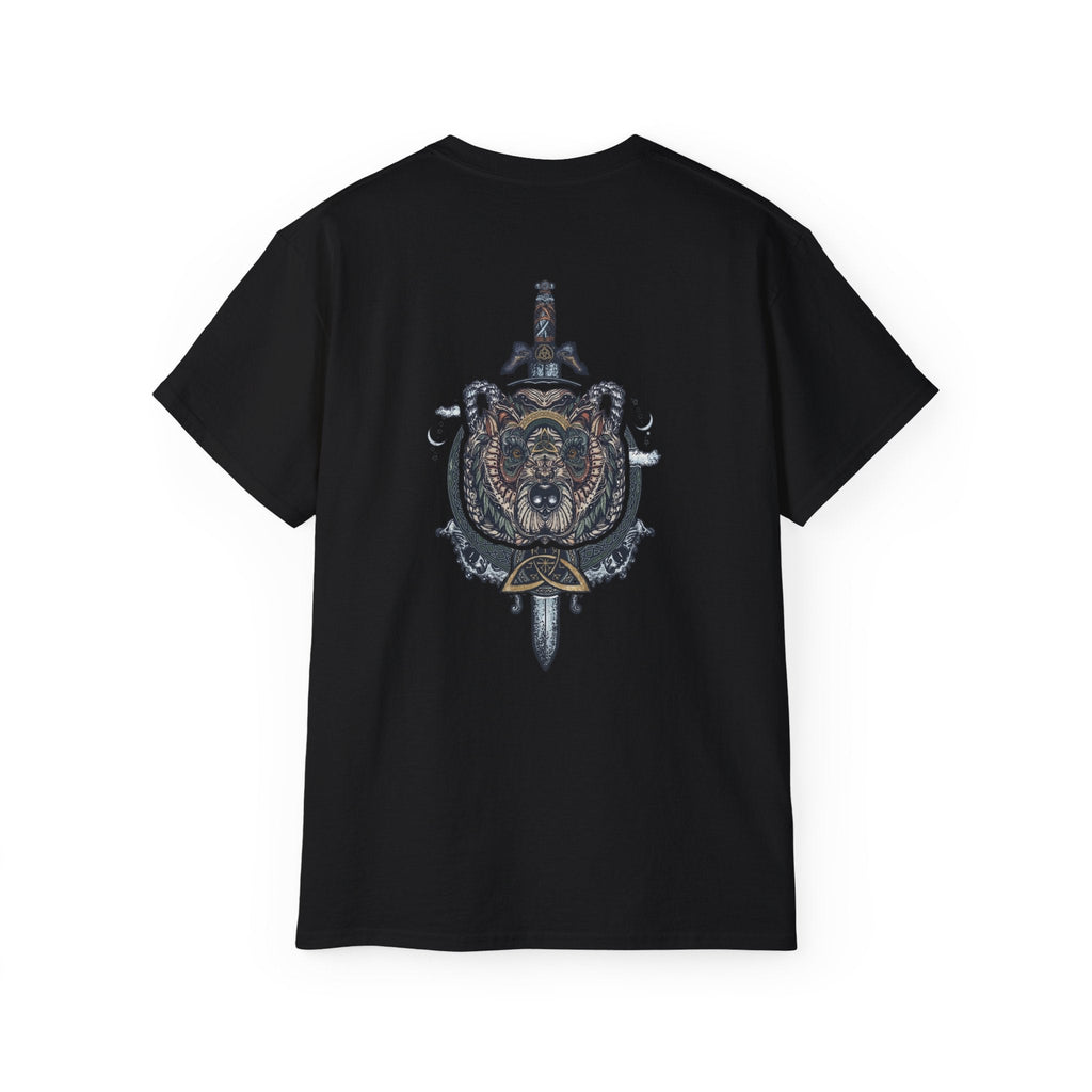 Viking Shield & Sword Graphic Tee — Norse Warrior Crest T-ShirtEmber Spirit Apparel