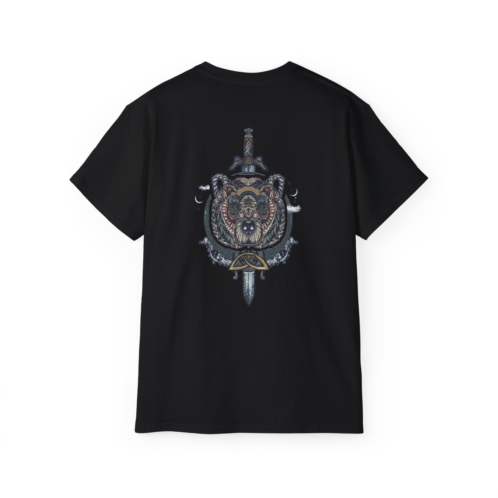 Viking Shield & Sword Graphic Tee — Norse Warrior Crest T-ShirtEmber Spirit Apparel
