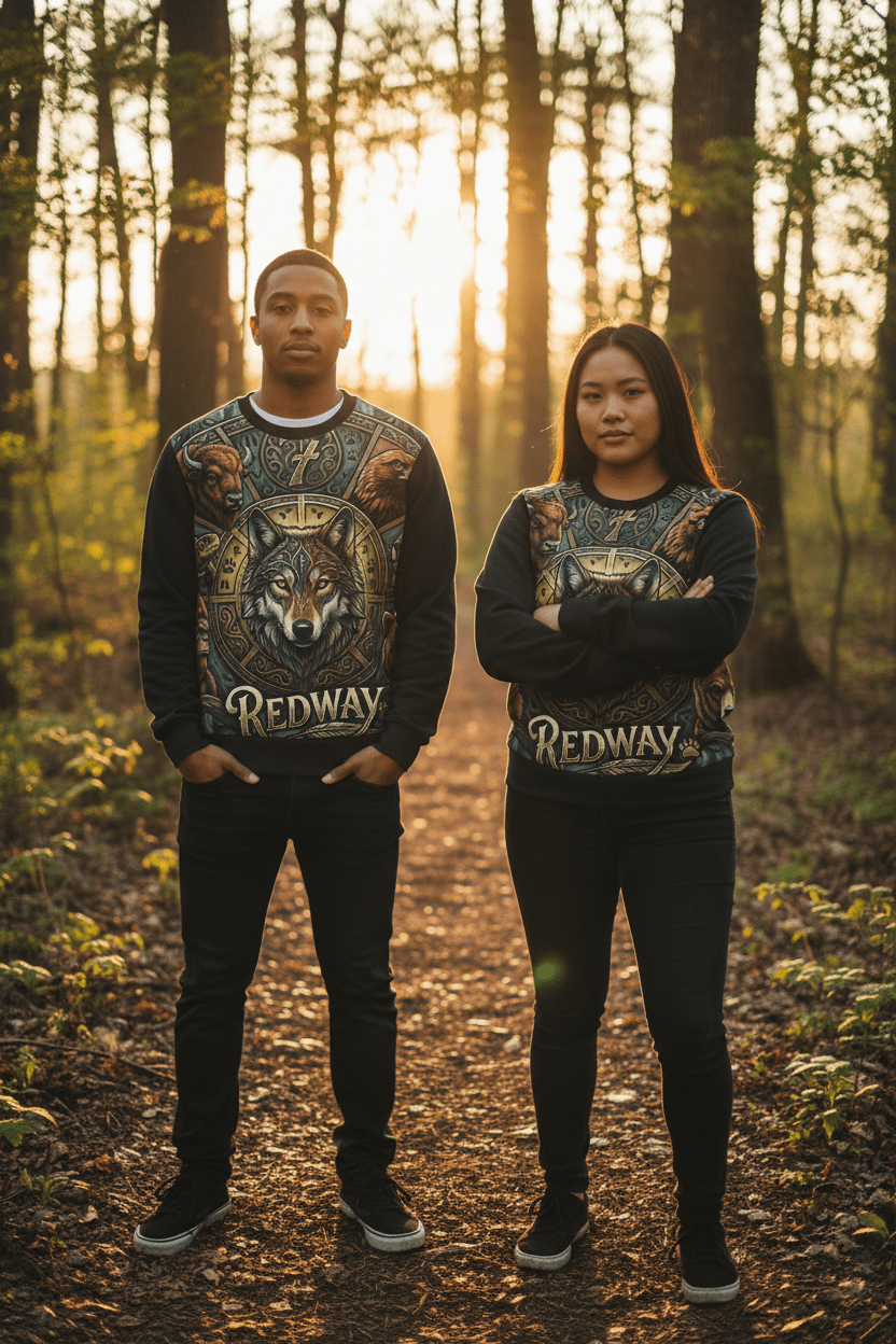 Wolf of the 'Redway' path, Lightweight SweatshirtEmber Spirit Apparel