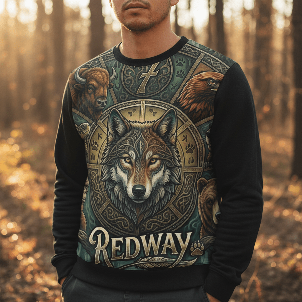 Wolf of the 'Redway' path, Lightweight SweatshirtEmber Spirit Apparel