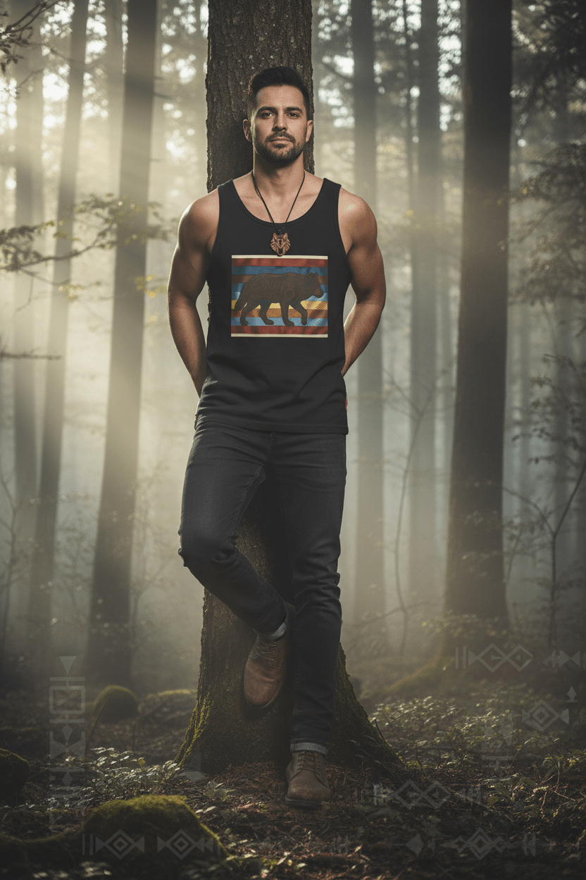 Wolf Spirit Retro Tank — Vintage Graphic Garment - Dyed TankEmber Spirit Apparel