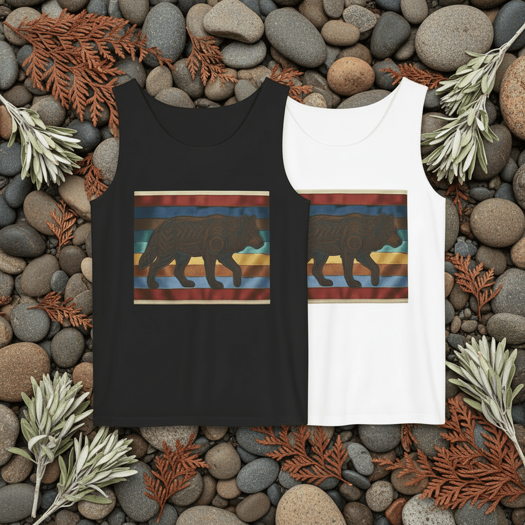 Wolf Spirit Retro Tank — Vintage Graphic Garment - Dyed TankEmber Spirit Apparel