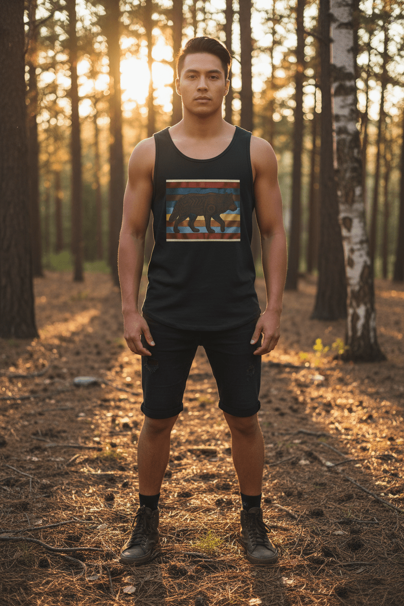 Wolf Spirit Retro Tank — Vintage Graphic Garment - Dyed TankEmber Spirit Apparel