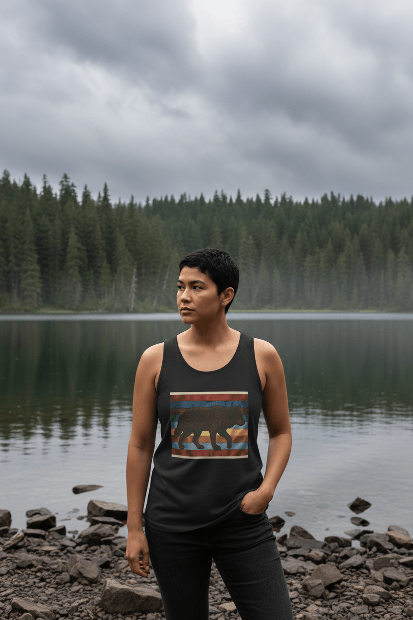 Wolf Spirit Retro Tank — Vintage Graphic Garment - Dyed TankEmber Spirit Apparel