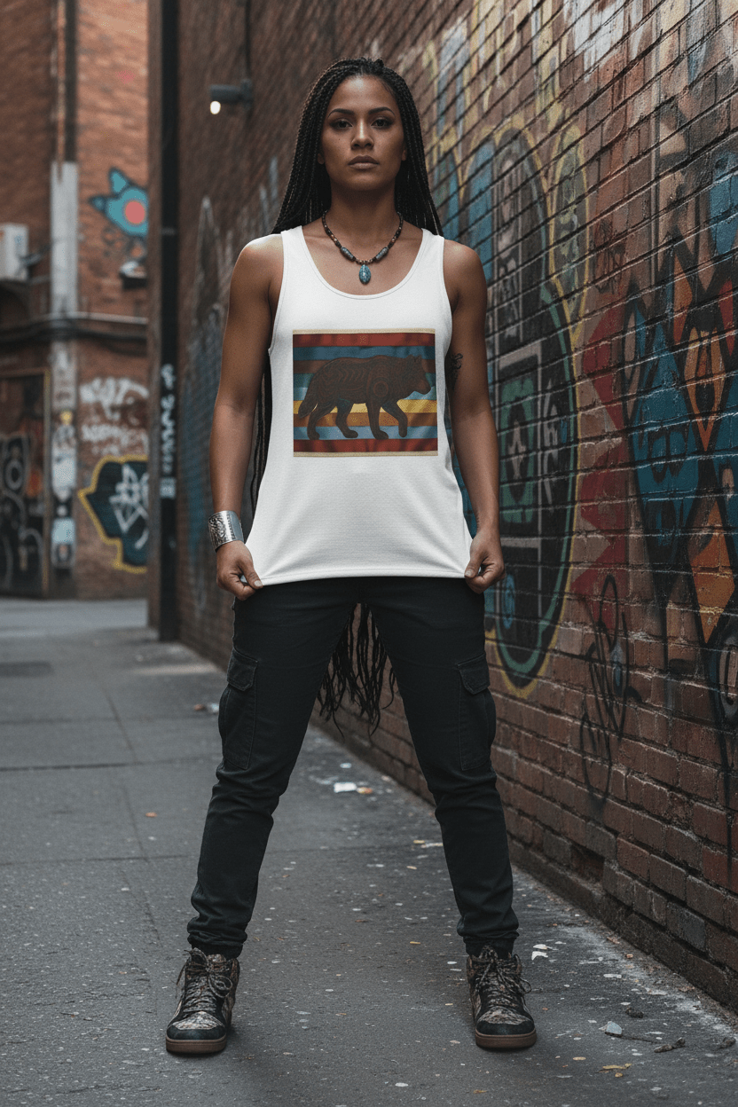 Wolf Spirit Retro Tank — Vintage Graphic Garment - Dyed TankEmber Spirit Apparel
