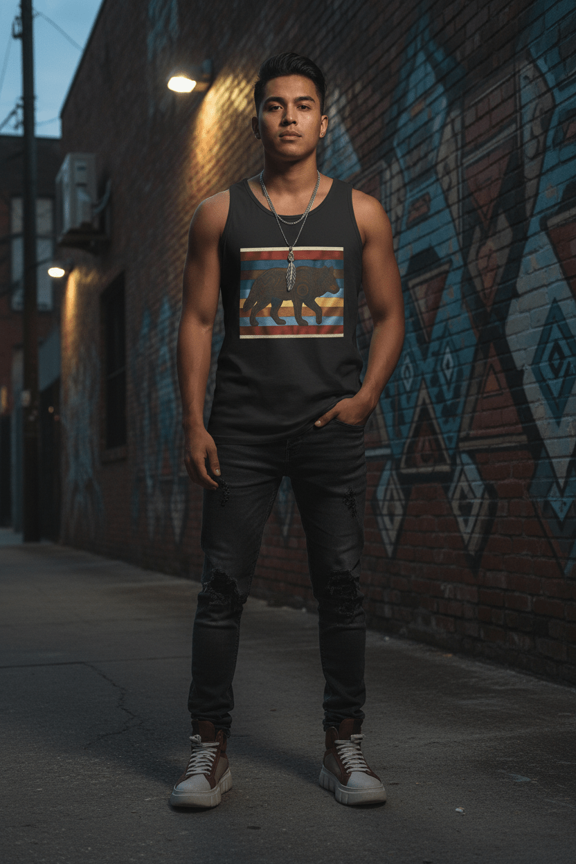 Wolf Spirit Retro Tank — Vintage Graphic Garment - Dyed TankEmber Spirit Apparel