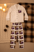 Women's Satin Pajama Set — Cozy Slippers & Fireplace GraphicEmber Spirit Apparel