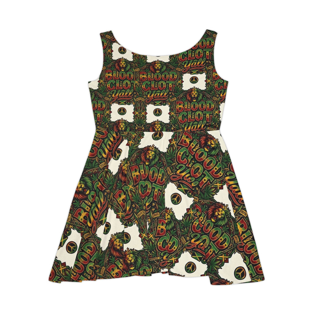 Women's Skater Dress — Bold "Blood Clot Y'all" Graphic Floral Rasta PrintEmber Spirit Apparel