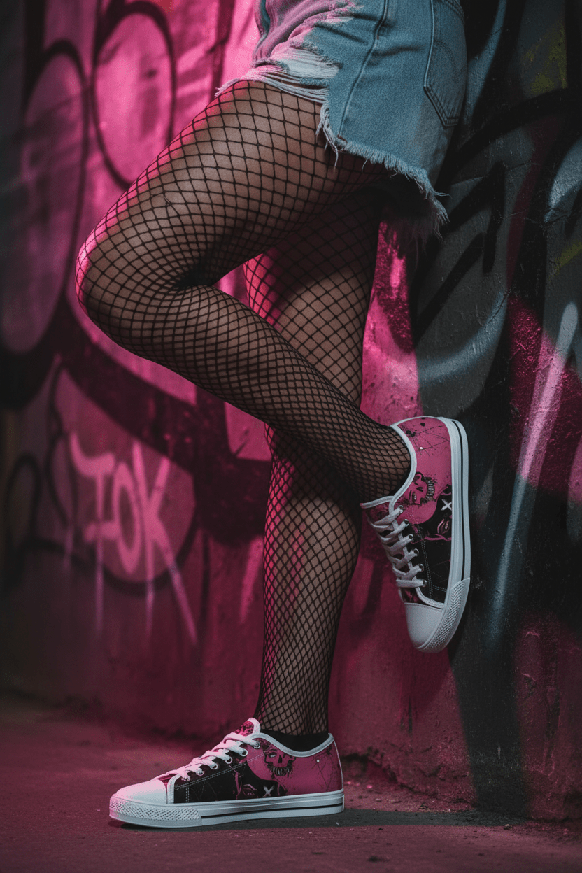 Women's Skull Print Low - Top Sneakers — Pink Punk Street wear Casual ShoesEmber Spirit Apparel
