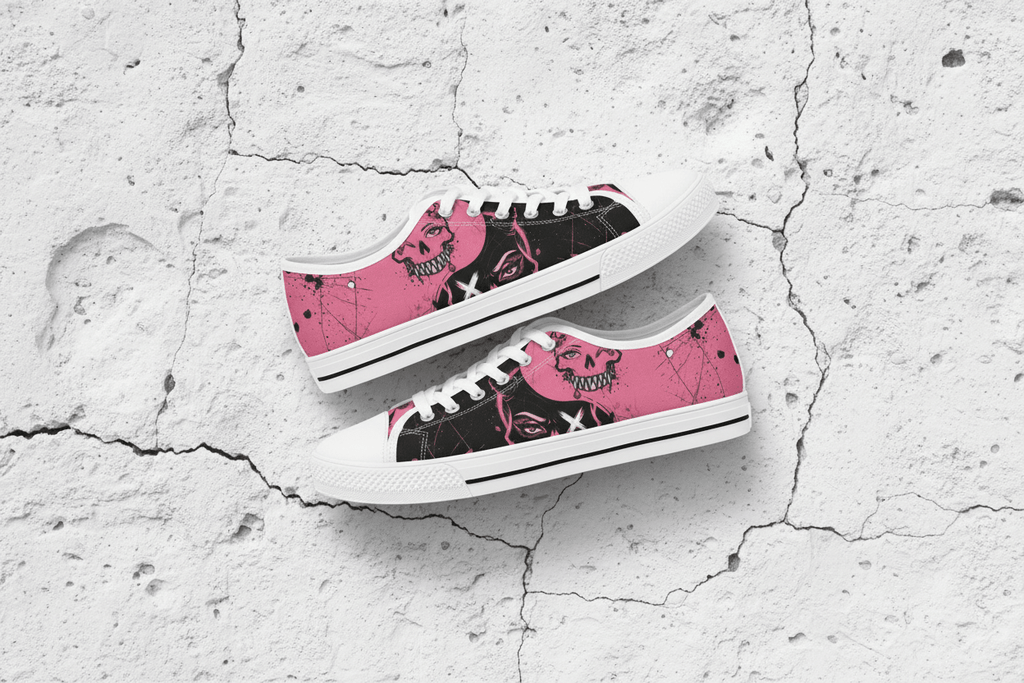 Women's Skull Print Low - Top Sneakers — Pink Punk Street wear Casual ShoesEmber Spirit Apparel