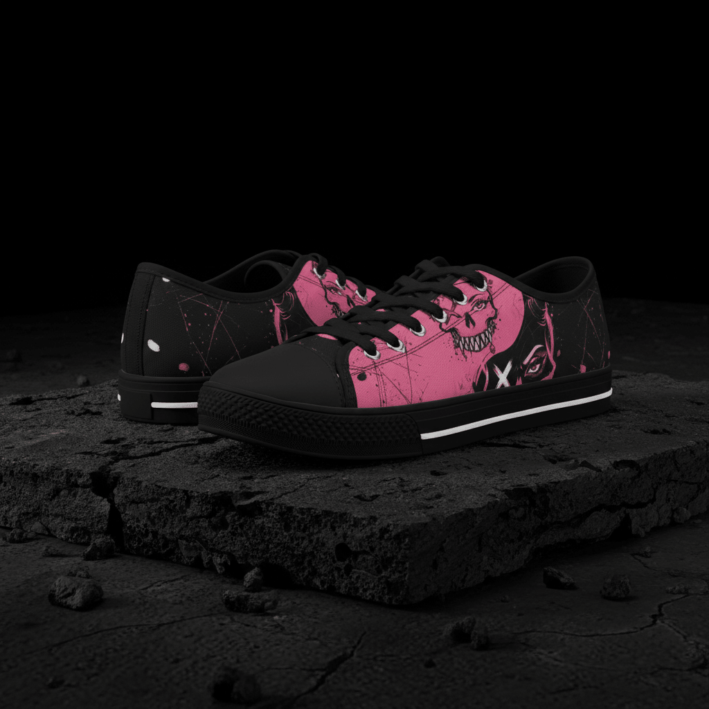 Women's Skull Print Low - Top Sneakers — Pink Punk Street wear Casual ShoesEmber Spirit Apparel