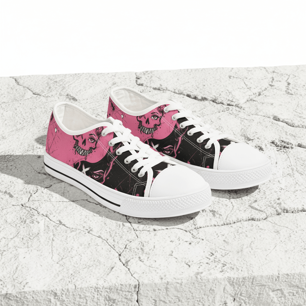 Women's Skull Print Low - Top Sneakers — Pink Punk Street wear Casual ShoesEmber Spirit Apparel