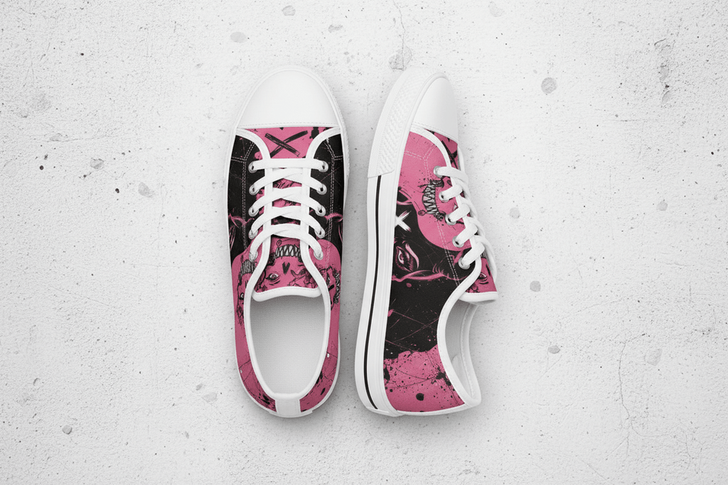 Women's Skull Print Low - Top Sneakers — Pink Punk Street wear Casual ShoesEmber Spirit Apparel