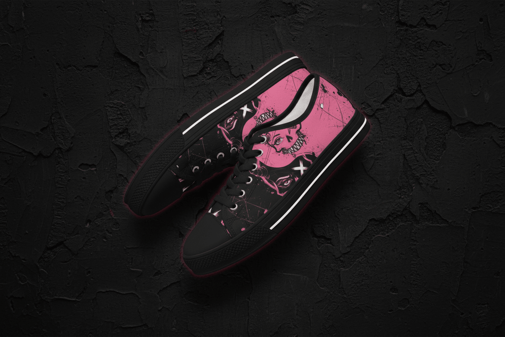 Women's Skull Print Low - Top Sneakers — Pink Punk Street wear Casual ShoesEmber Spirit Apparel