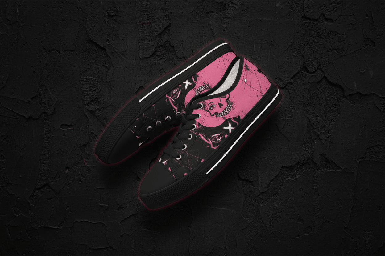 Women's Skull Print Low - Top Sneakers — Pink Punk Street wear Casual ShoesEmber Spirit Apparel