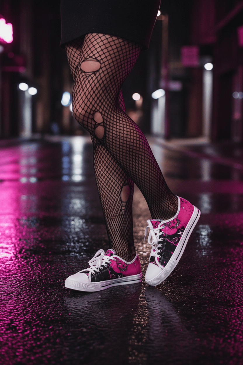 Women's Skull Print Low - Top Sneakers — Pink Punk Street wear Casual ShoesEmber Spirit Apparel