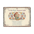 Woven Blanket — "To My First, Dearest Light" Nursery Throw with Mother & Child IllustrationEmber Spirit Apparel
