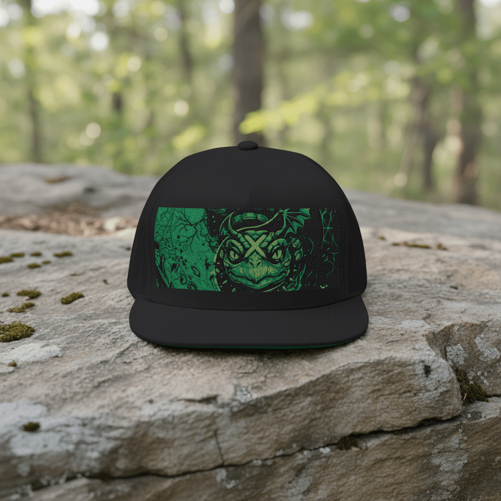 Yin Yang Green Turtle Embroidered Flat Bill Cap — Balance in Mother NatureEmber Spirit Apparel
