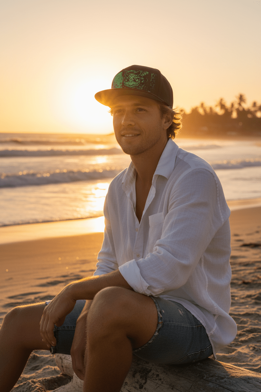 Yin Yang Green Turtle Embroidered Flat Bill Cap — Balance in Mother NatureEmber Spirit Apparel