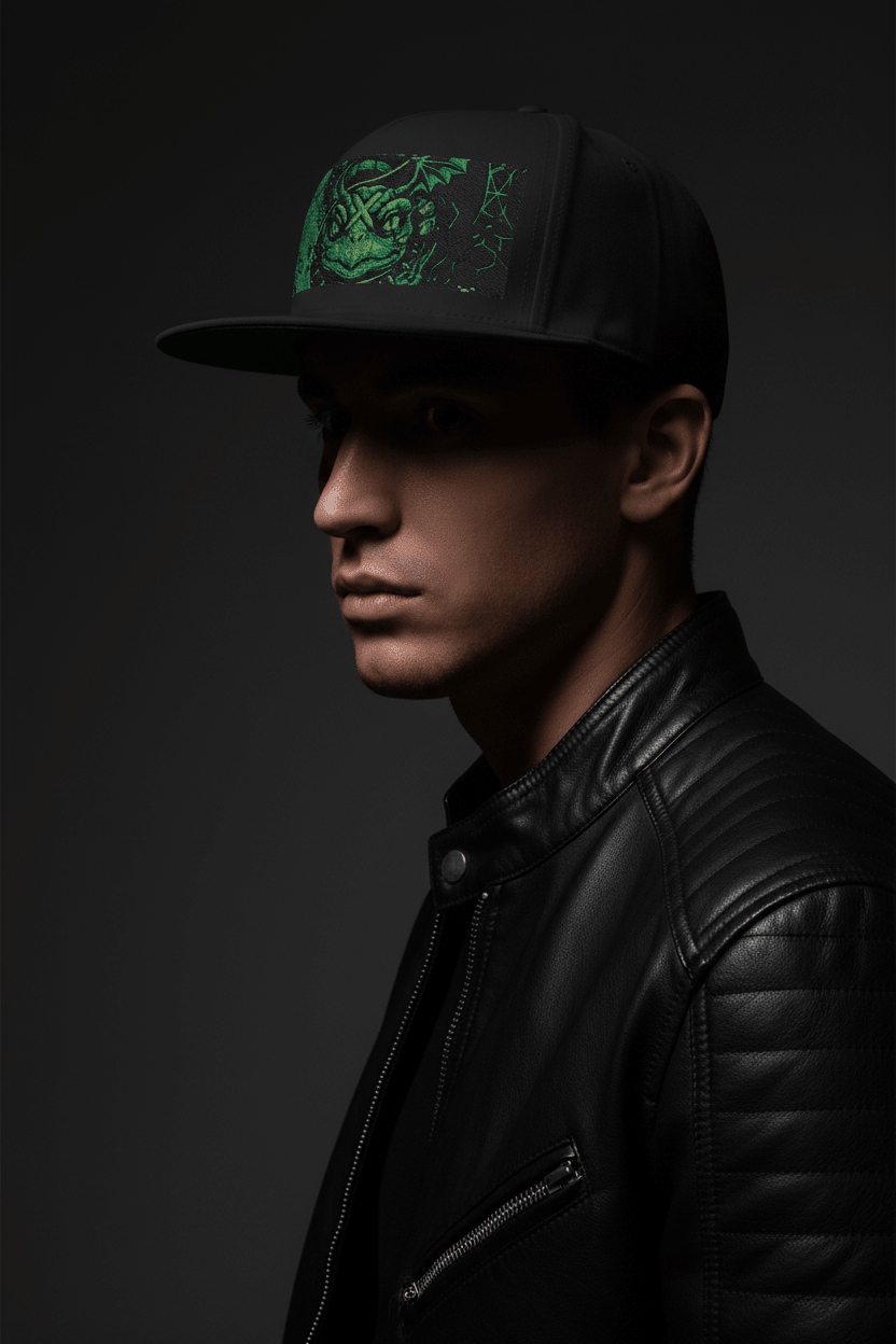 Yin Yang Green Turtle Embroidered Flat Bill Cap — Balance in Mother NatureEmber Spirit Apparel