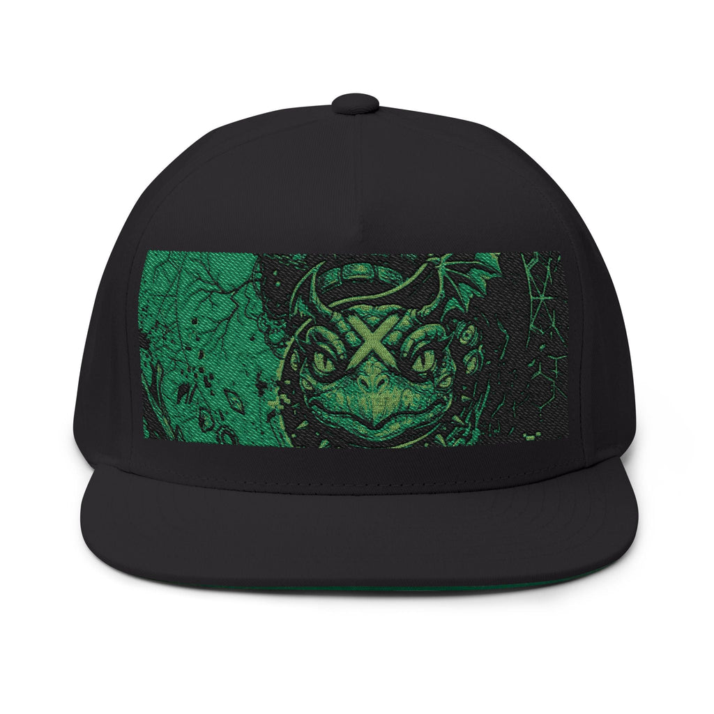 Yin Yang Green Turtle Embroidered Flat Bill Cap — Balance in Mother Nature -front