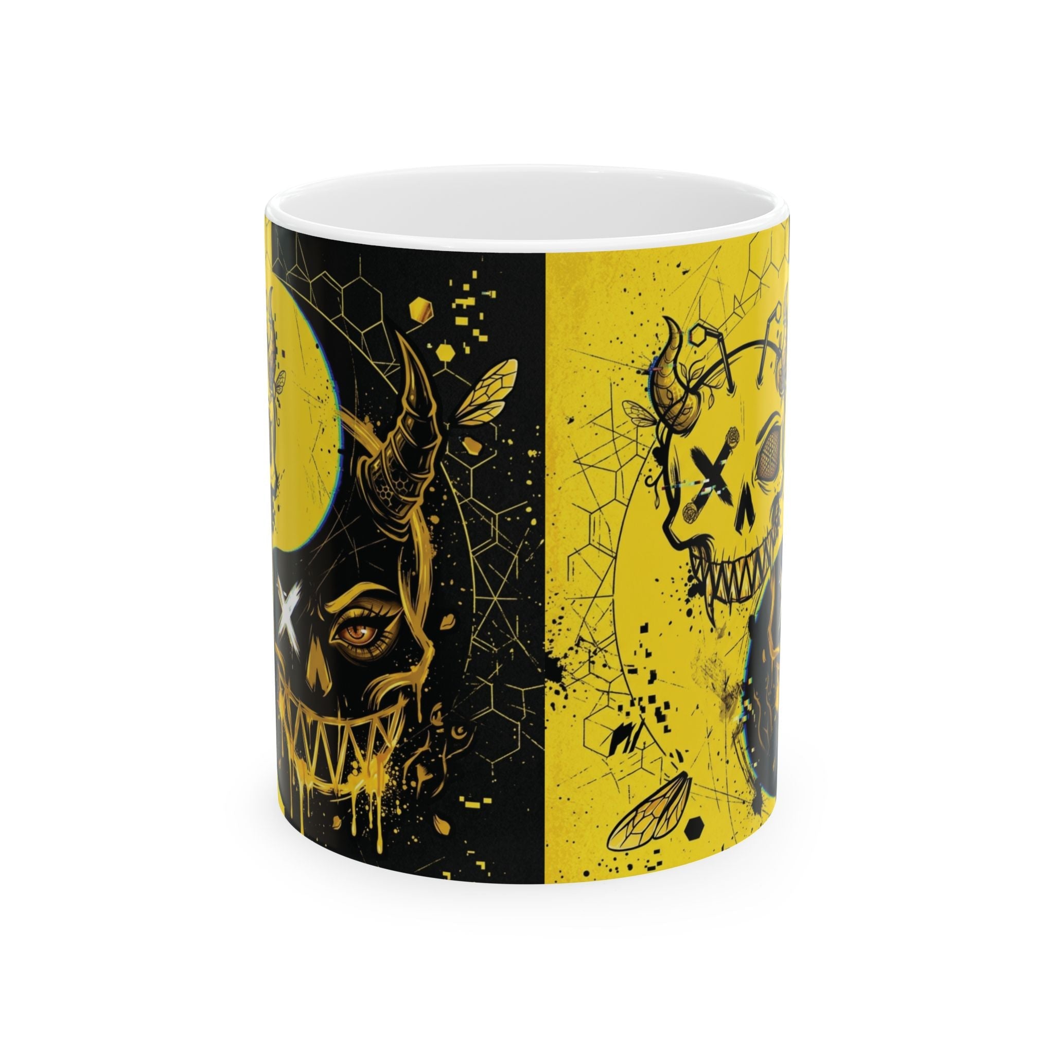 Ying Yang Black & Yellow Skull Ceramic Mug, (11oz, 15oz)Ember Spirit Apparel