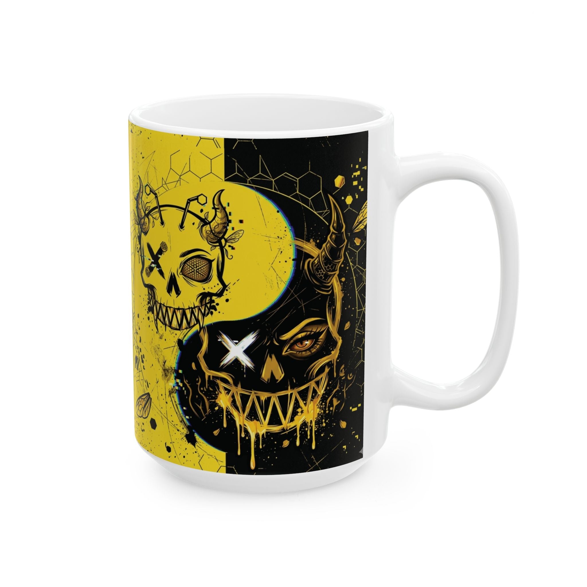 Ying Yang Black & Yellow Skull Ceramic Mug, (11oz, 15oz)Ember Spirit Apparel