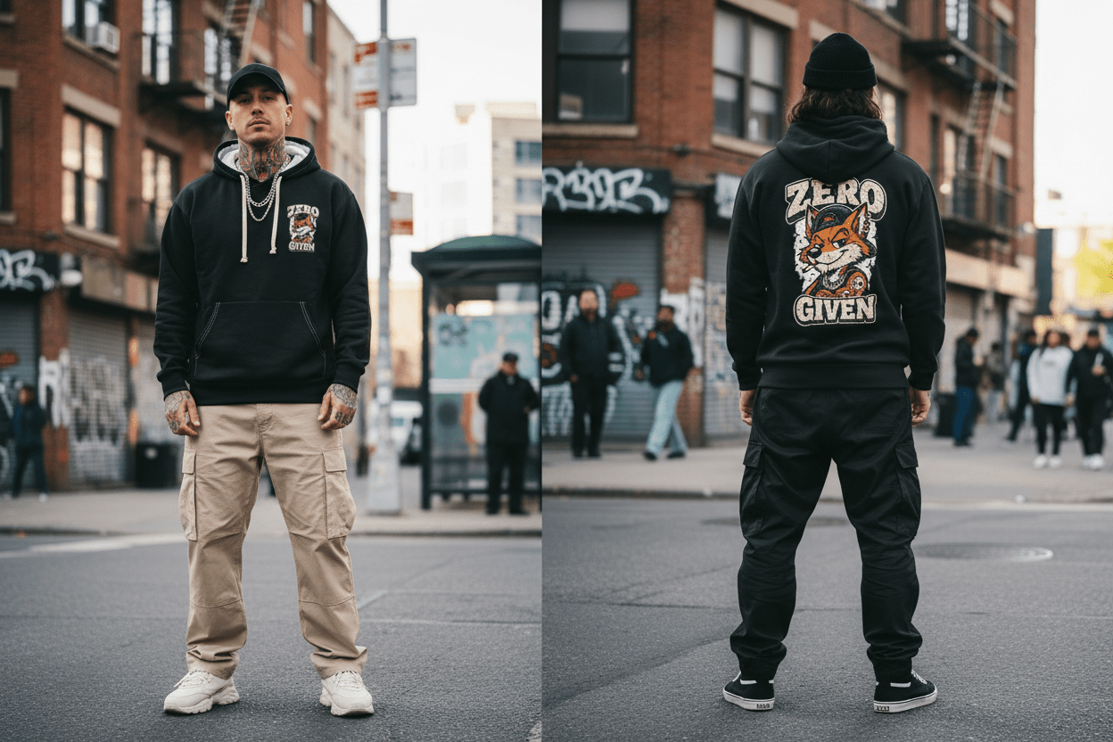 Zero Fox Given Hoodie, ghost mannequin shot, structured silhouette