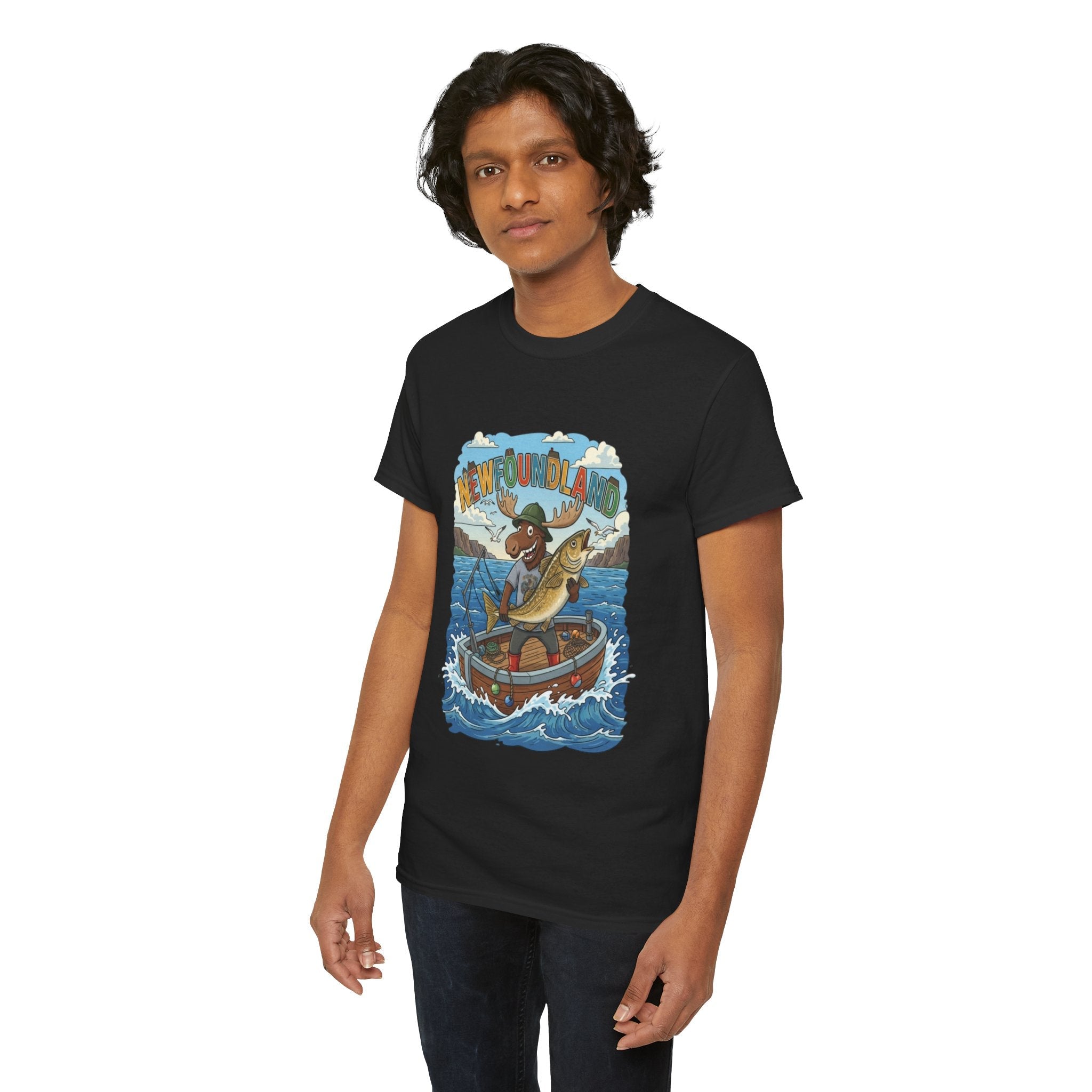 Newfoundland Fishing Moose Tee – Unisex Graphic ShirtEmber Spirit Apparel