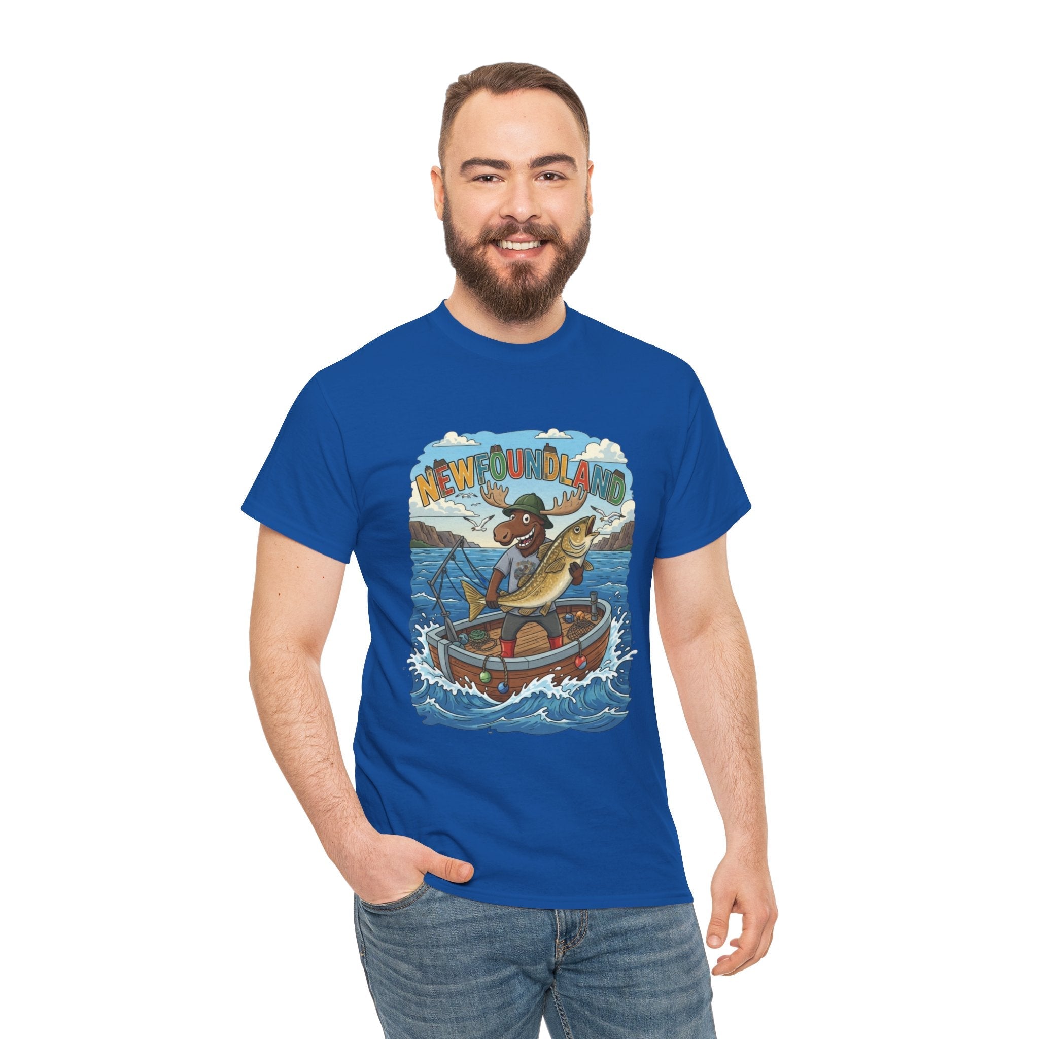 Newfoundland Fishing Moose Tee – Unisex Graphic ShirtEmber Spirit Apparel