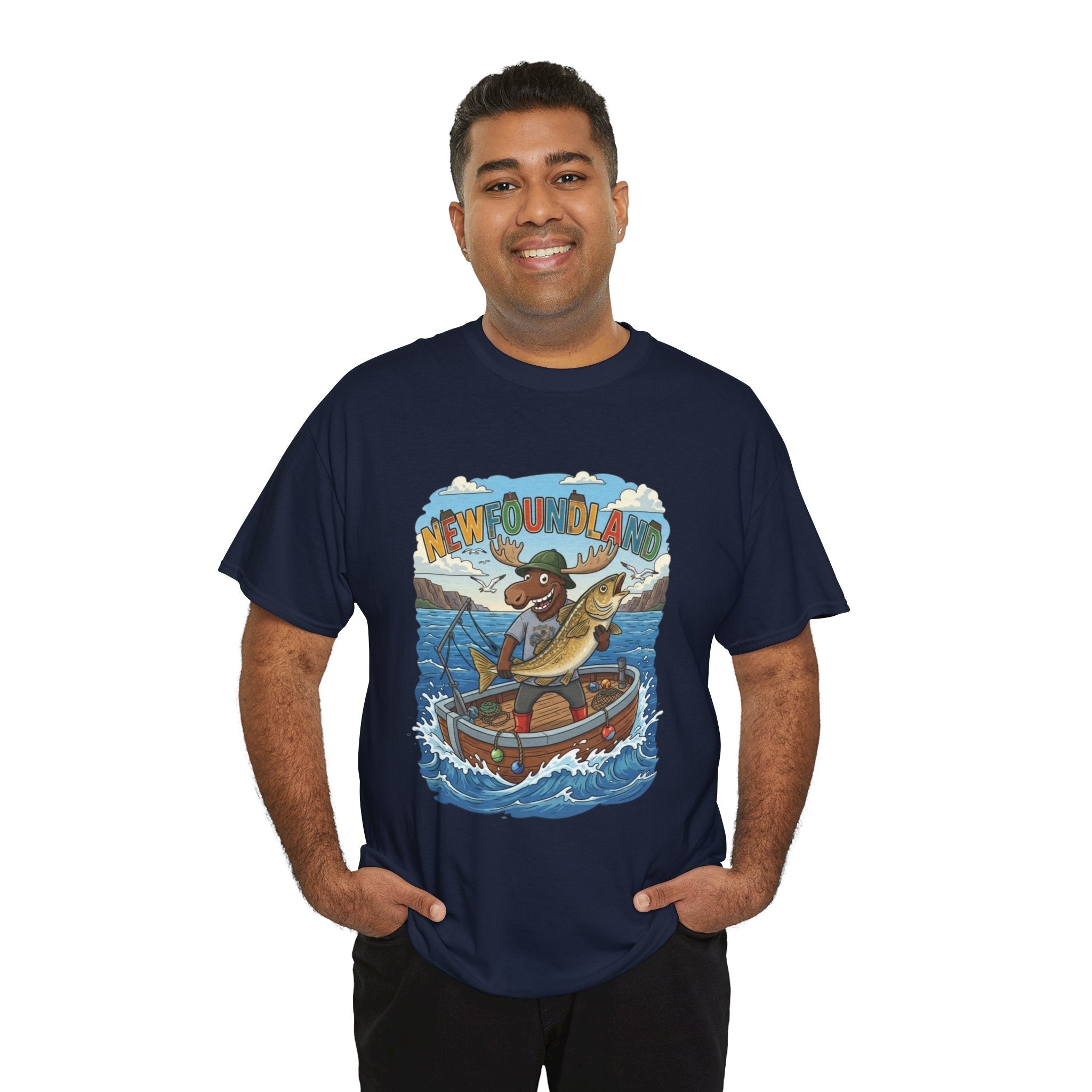 Newfoundland Fishing Moose Tee – Unisex Graphic ShirtEmber Spirit Apparel