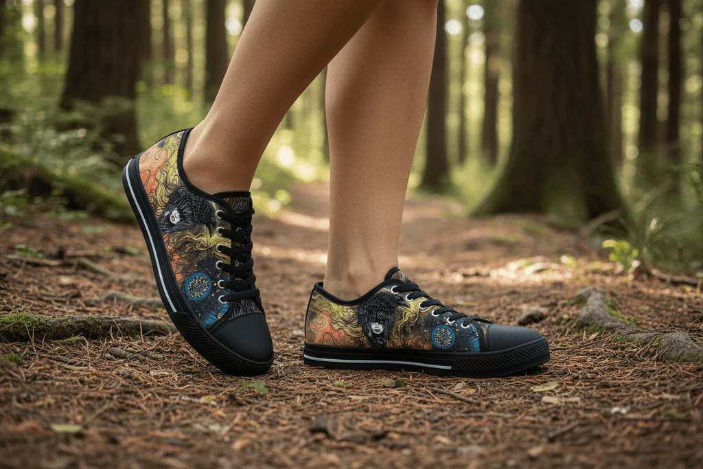 Medicine of the Raven Low Top Sneakers — Spirit Roots, Water & Sky DesignEmber Spirit Apparel