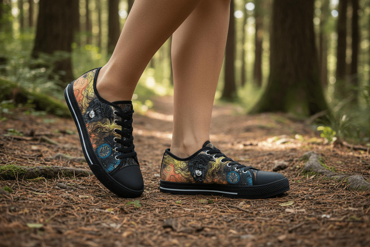 Medicine of the Raven Low Top Sneakers — Spirit Roots, Water & Sky DesignEmber Spirit Apparel