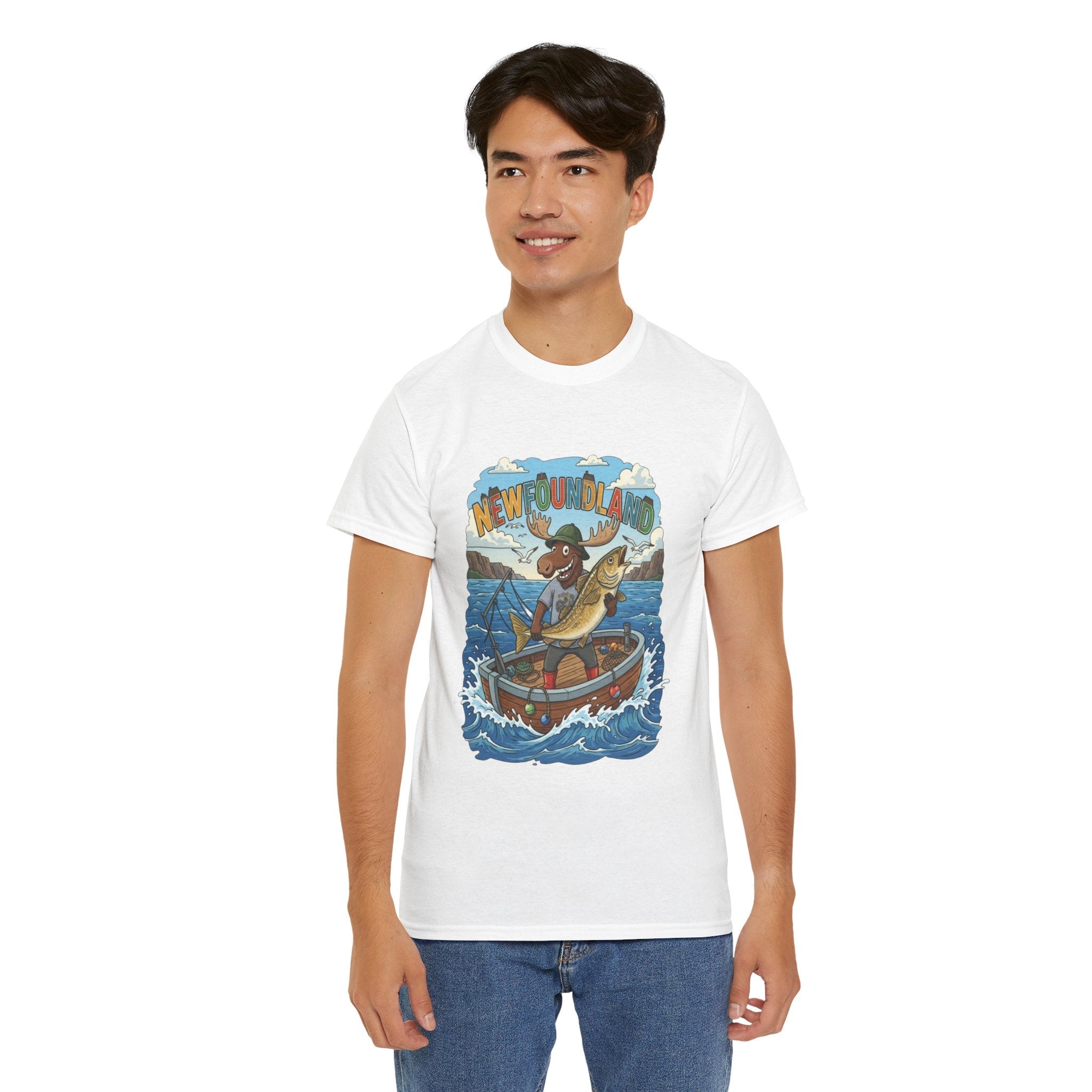 Newfoundland Fishing Moose Tee – Unisex Graphic ShirtEmber Spirit Apparel