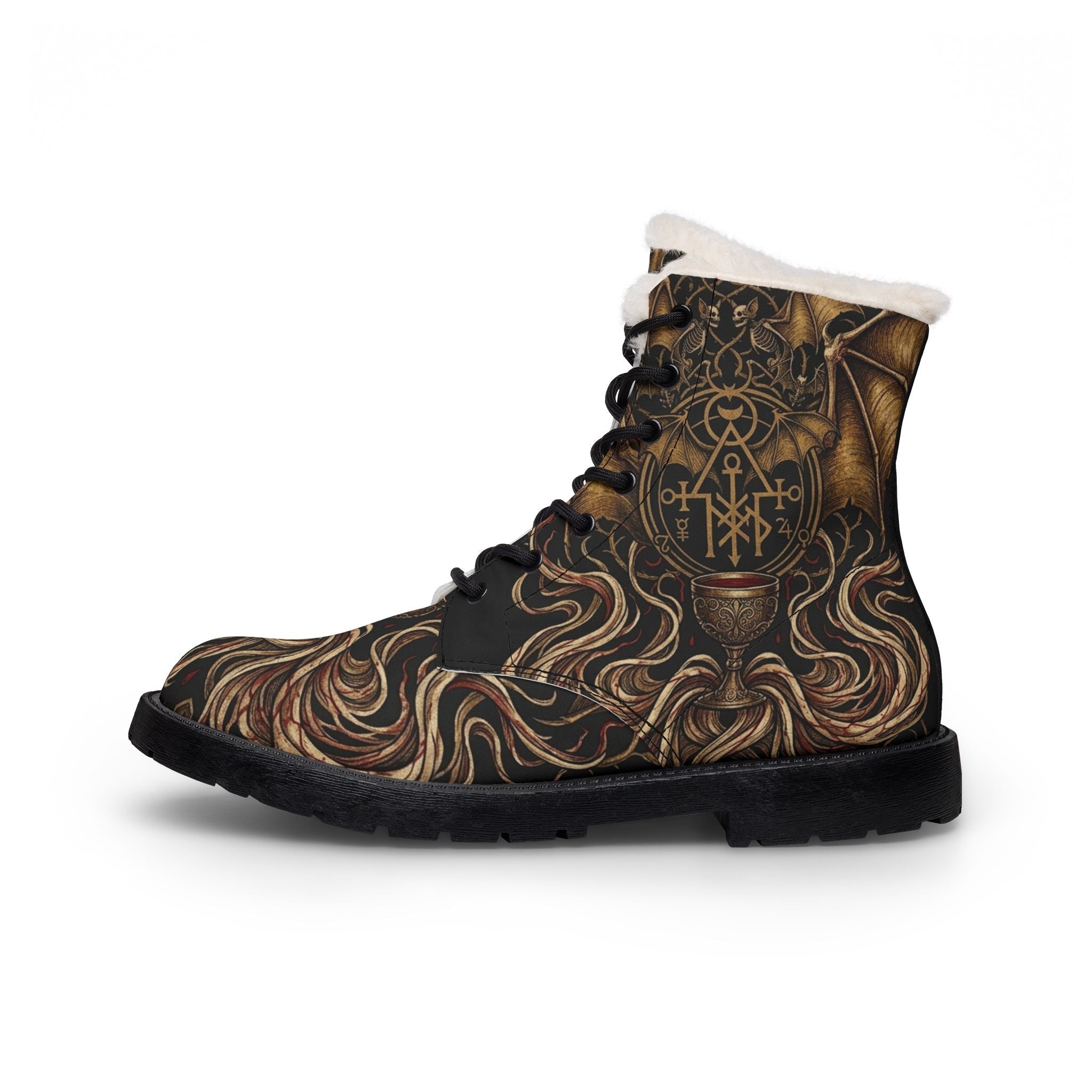 Men's Fur - Lined Leather Boots — Rustic Vampire Sigil DesignEmber Spirit Apparel