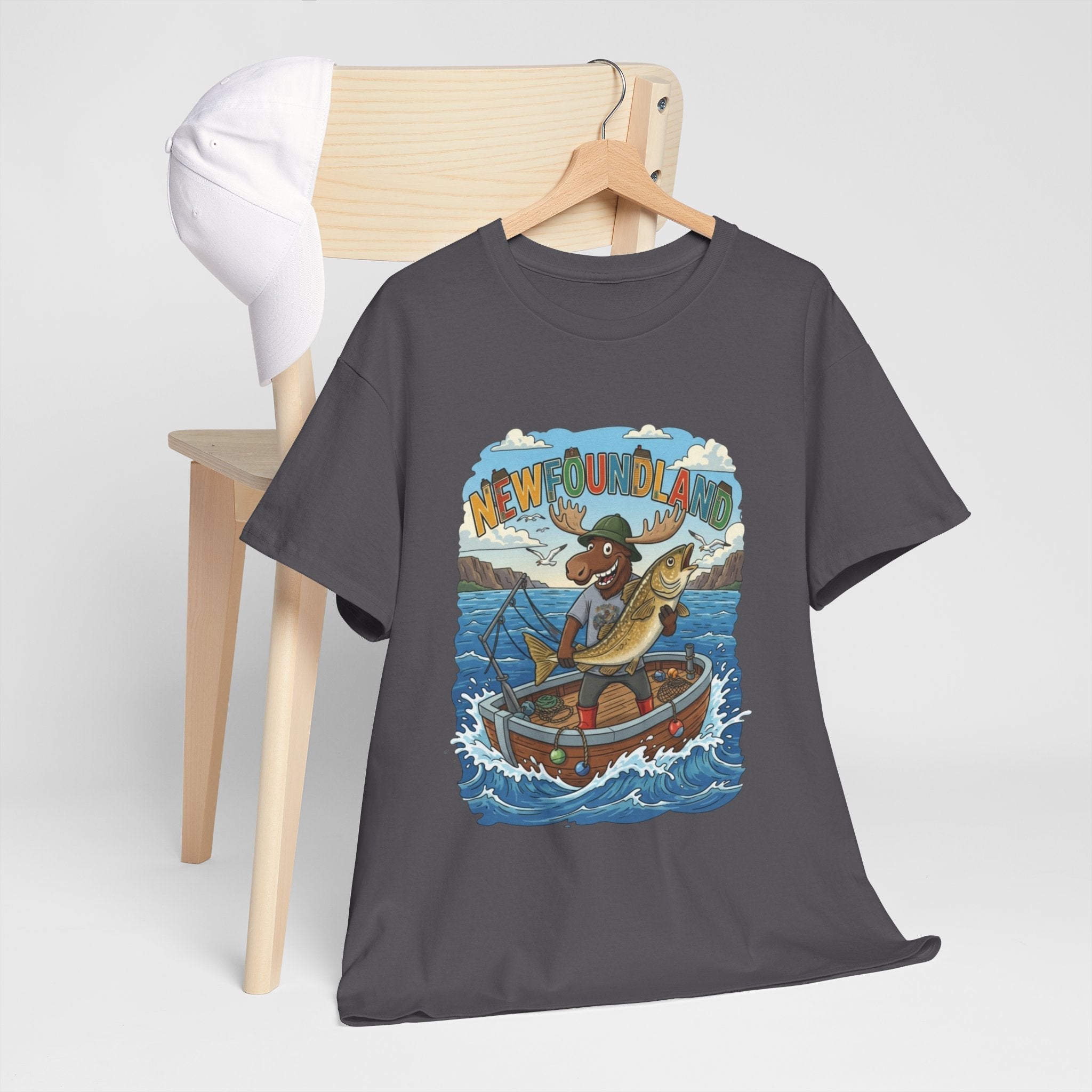 Newfoundland Fishing Moose Tee – Unisex Graphic ShirtEmber Spirit Apparel