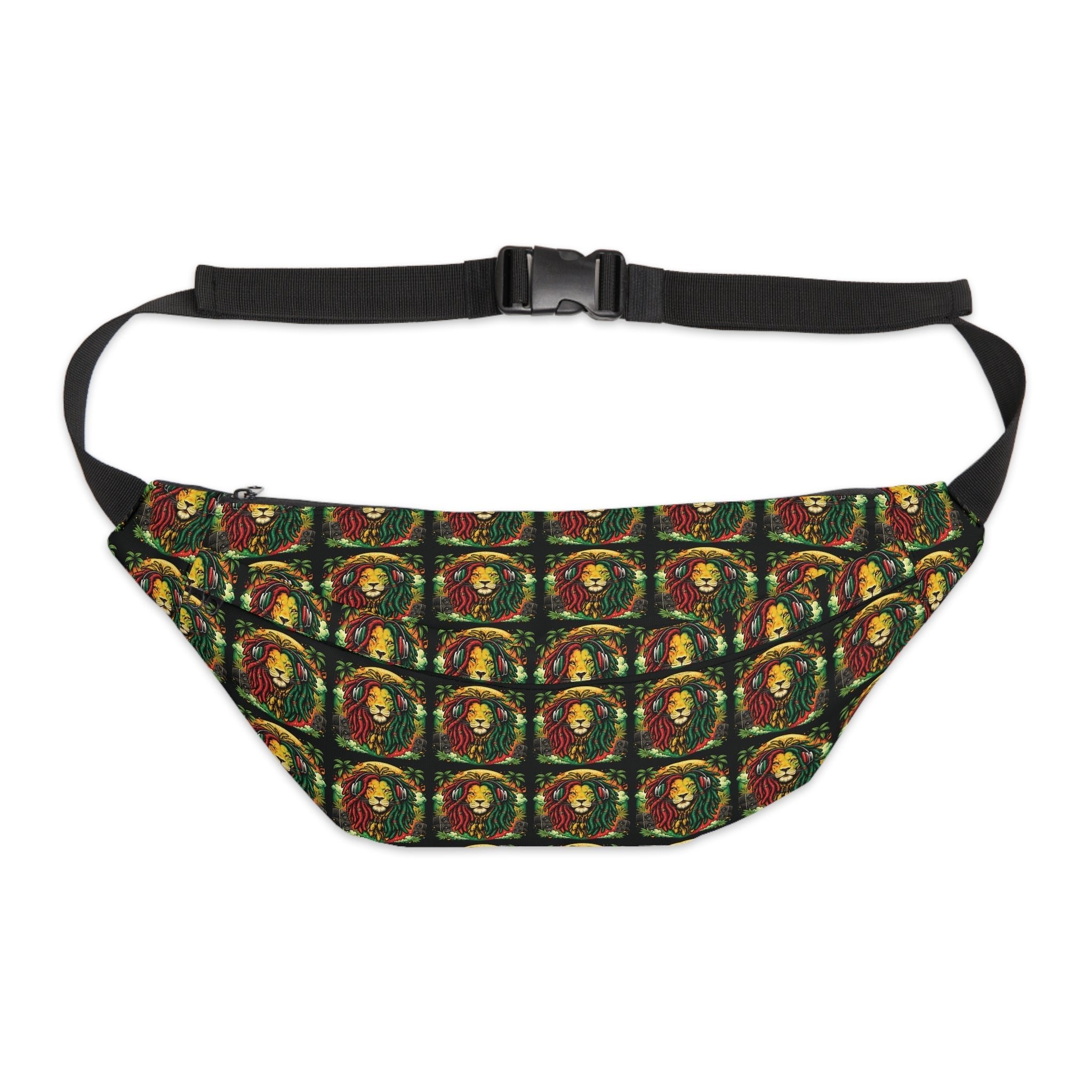Rasta Lion Pattern Fanny Pack – Large Hip Bag with Reggae ColorsEmber Spirit Apparel