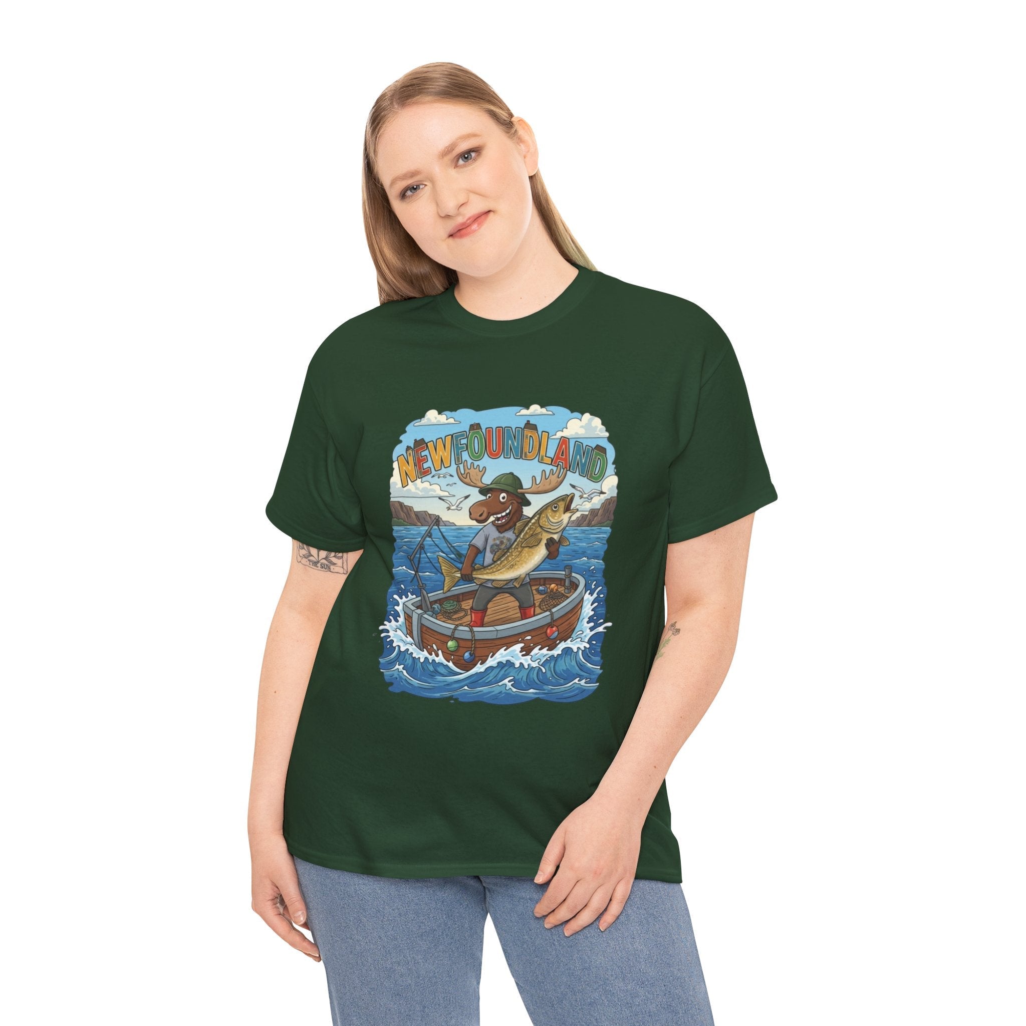 Newfoundland Fishing Moose Tee – Unisex Graphic ShirtEmber Spirit Apparel