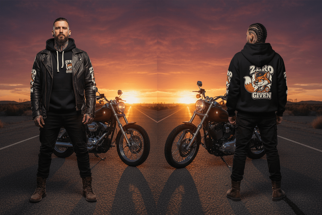 Zero Fox Given Bold Graphic Hoodie, on-model candid outdoor shot