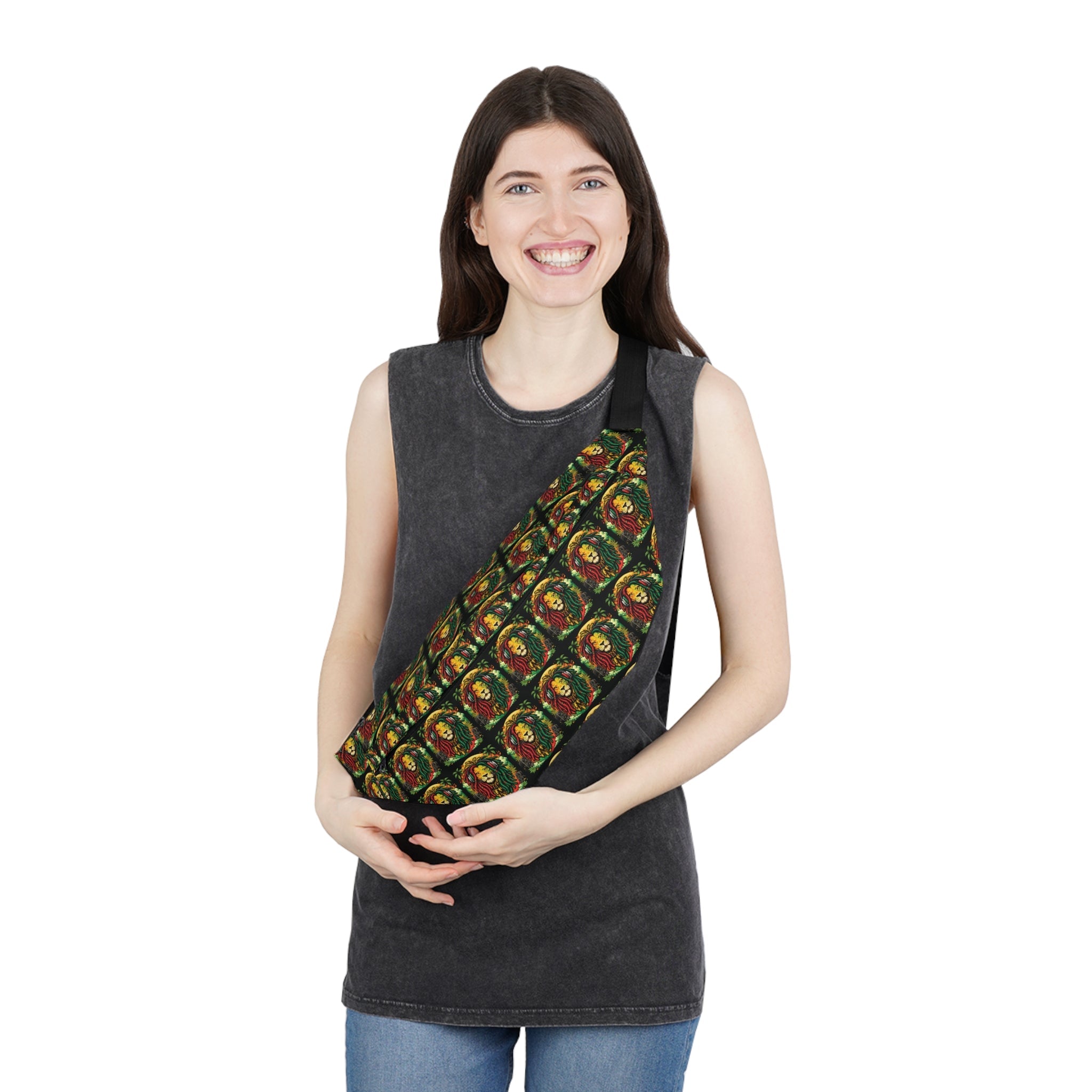 Rasta Lion Pattern Fanny Pack – Large Hip Bag with Reggae ColorsEmber Spirit Apparel