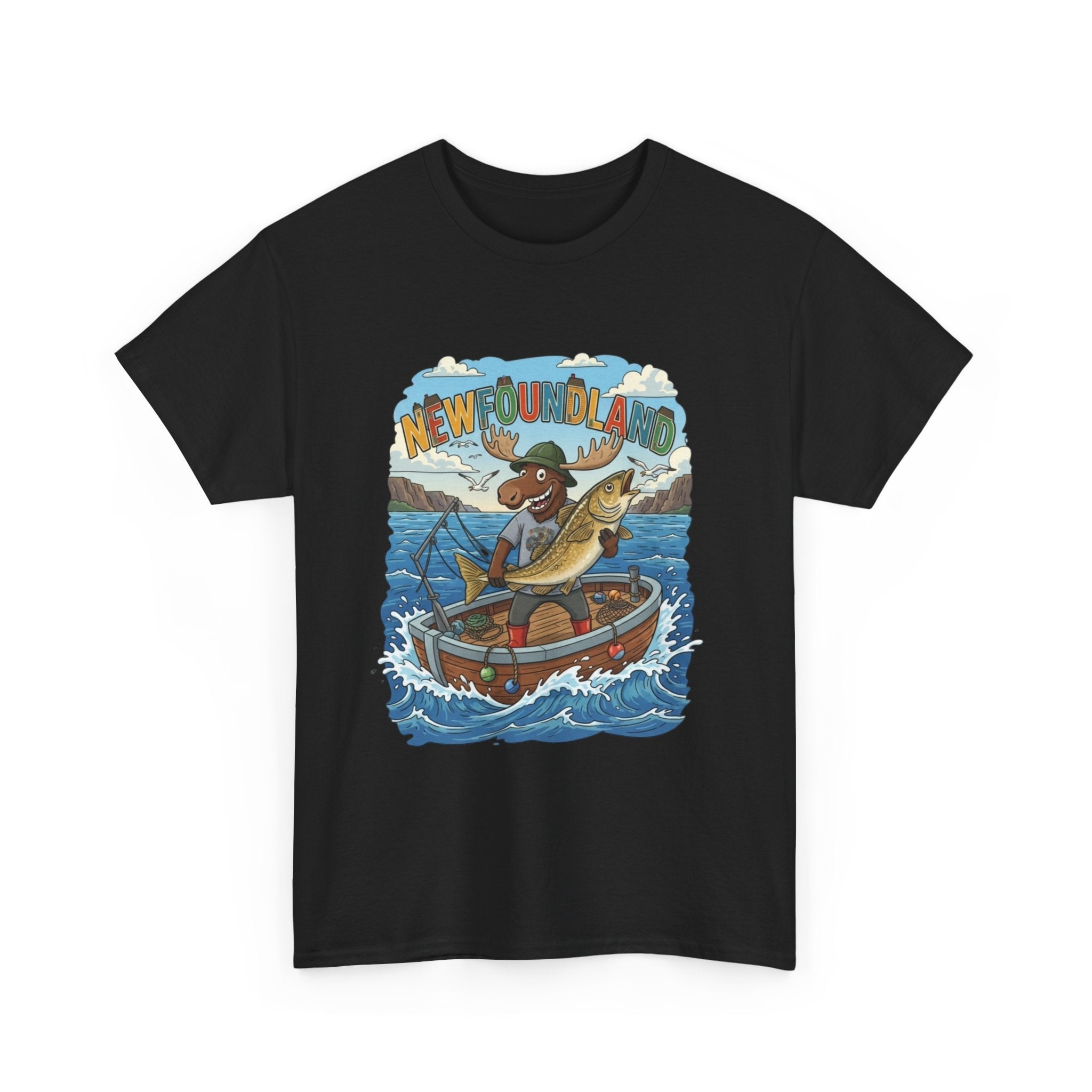 Newfoundland Fishing Moose Tee – Unisex Graphic ShirtEmber Spirit Apparel