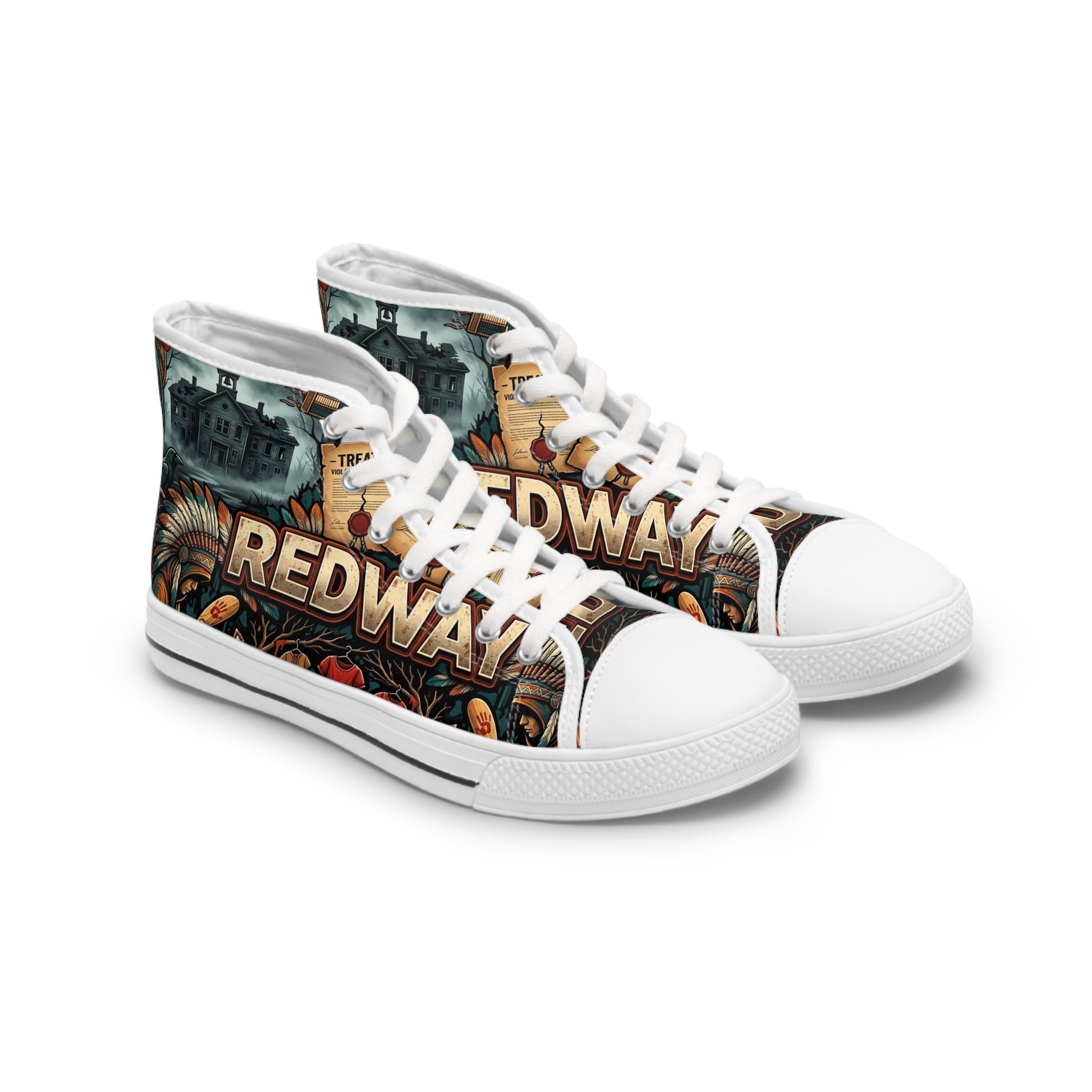 https://emberspiritapparel.store/collections/allRedway "The Fight Continues" Graphic High-Top Sneakers