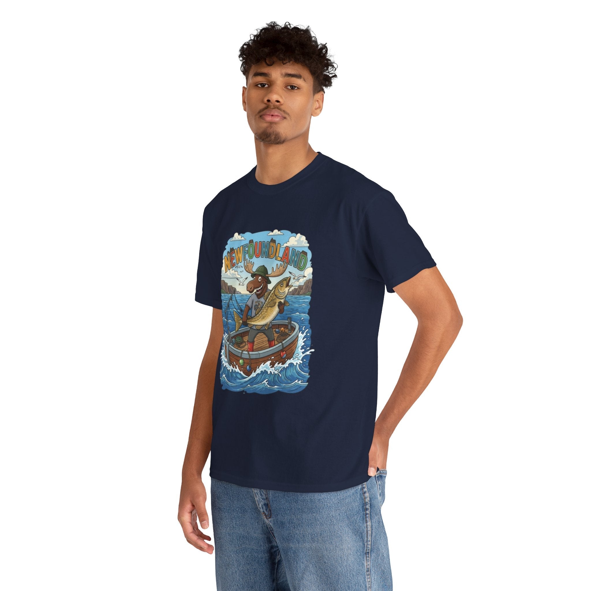Newfoundland Fishing Moose Tee – Unisex Graphic ShirtEmber Spirit Apparel