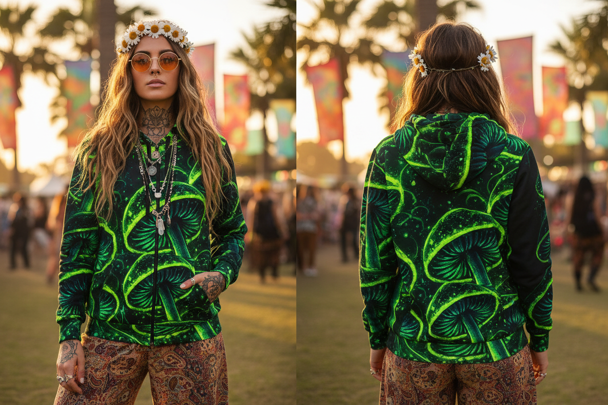 Psychedelic Neon Mushroom Athletic HoodieEmber Spirit Apparel