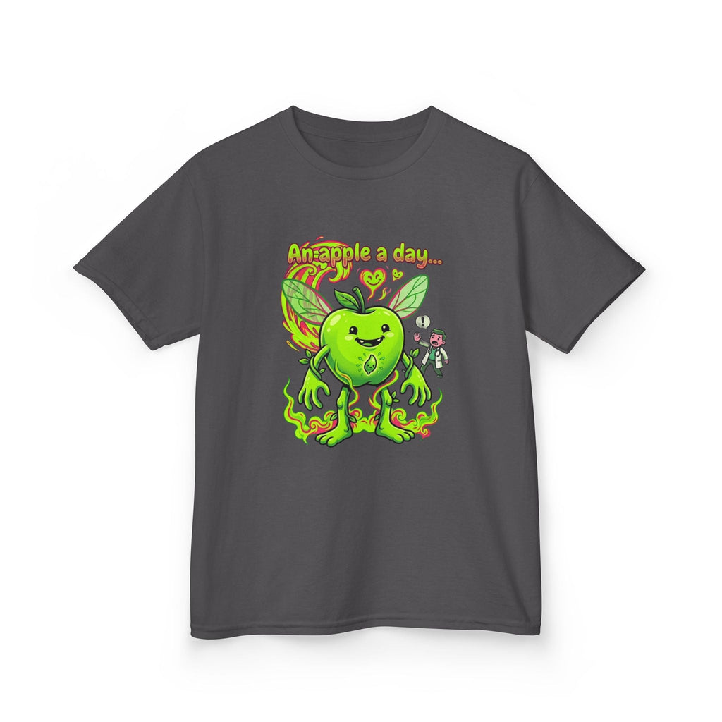 Kids Graphic Tee – 'An Apple a Day' Cute Green Alien Apple Cartoon ShirtEmber Spirit Apparel