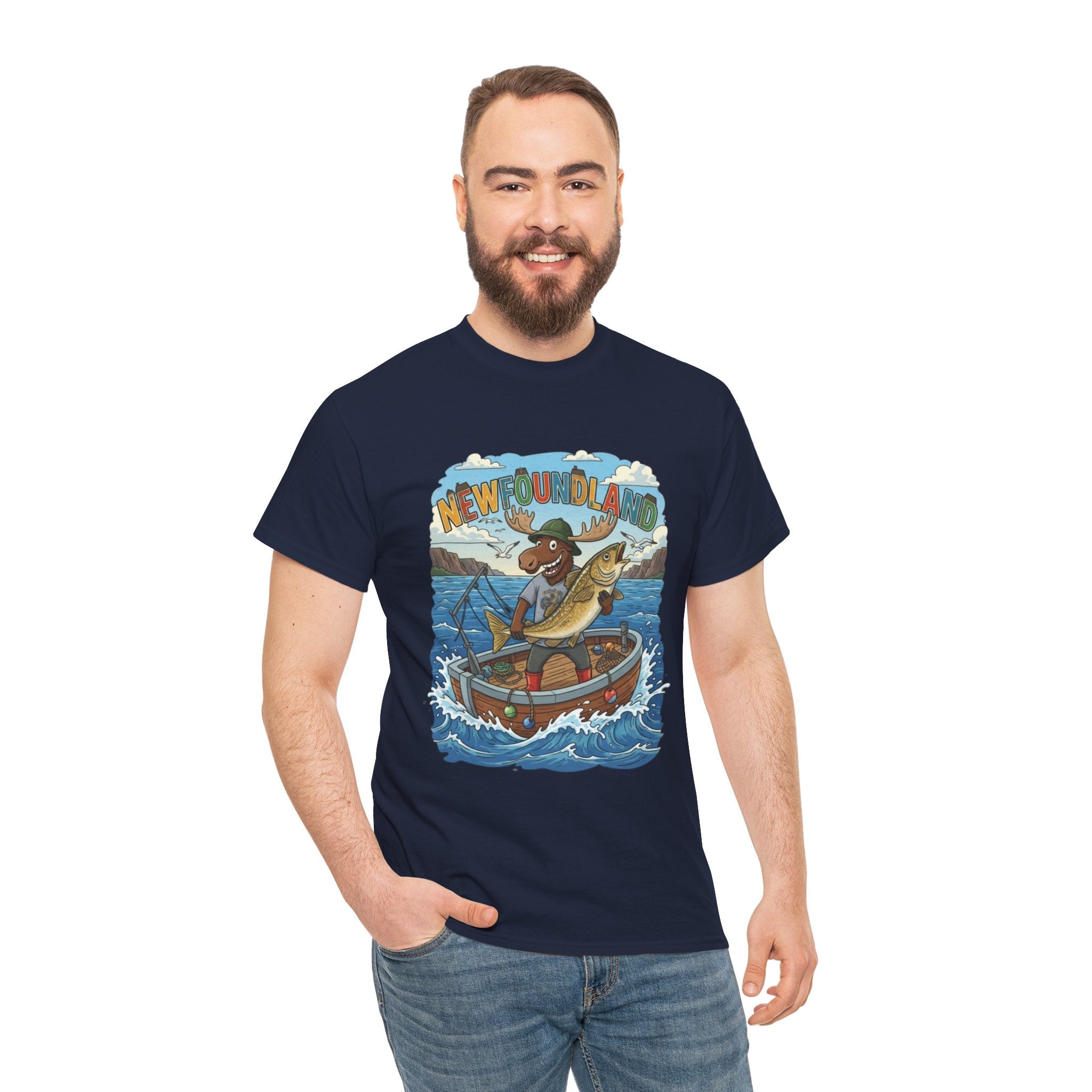 Newfoundland Fishing Moose Tee – Unisex Graphic ShirtEmber Spirit Apparel