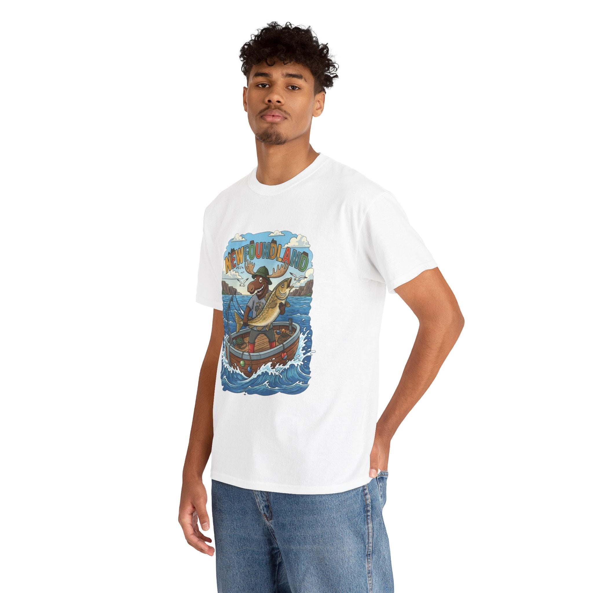 Newfoundland Fishing Moose Tee – Unisex Graphic ShirtEmber Spirit Apparel