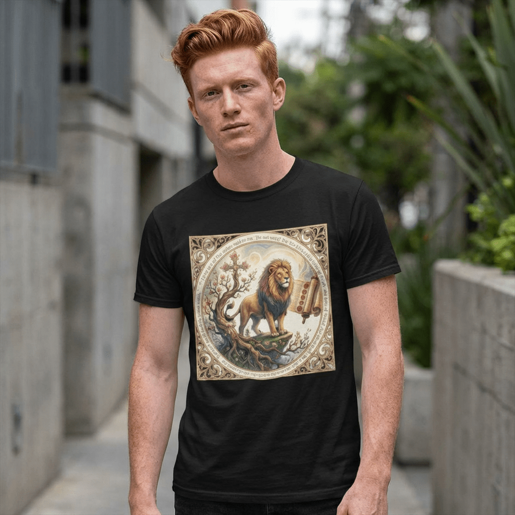 Lion of Judah Vintage Art T-Shirt — unisex vintage lion graphic shirt, side view