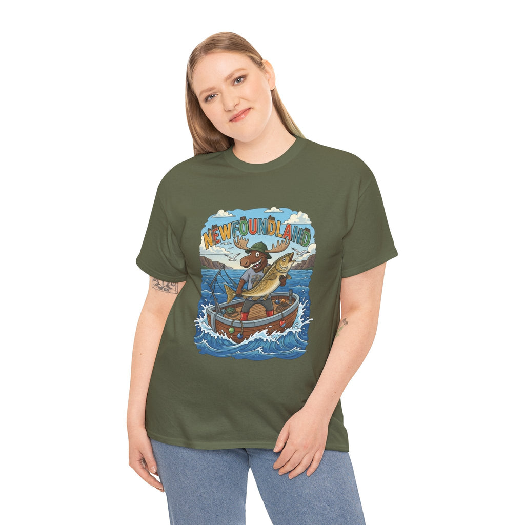 Newfoundland Fishing Moose Tee – Unisex Graphic ShirtEmber Spirit Apparel